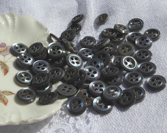 10mm 3/8" Black Gray Mother Of Pearl Vintage Buttons, Black 4 Hole Natural Real Shell Buttons 15ct/50ct  *A8