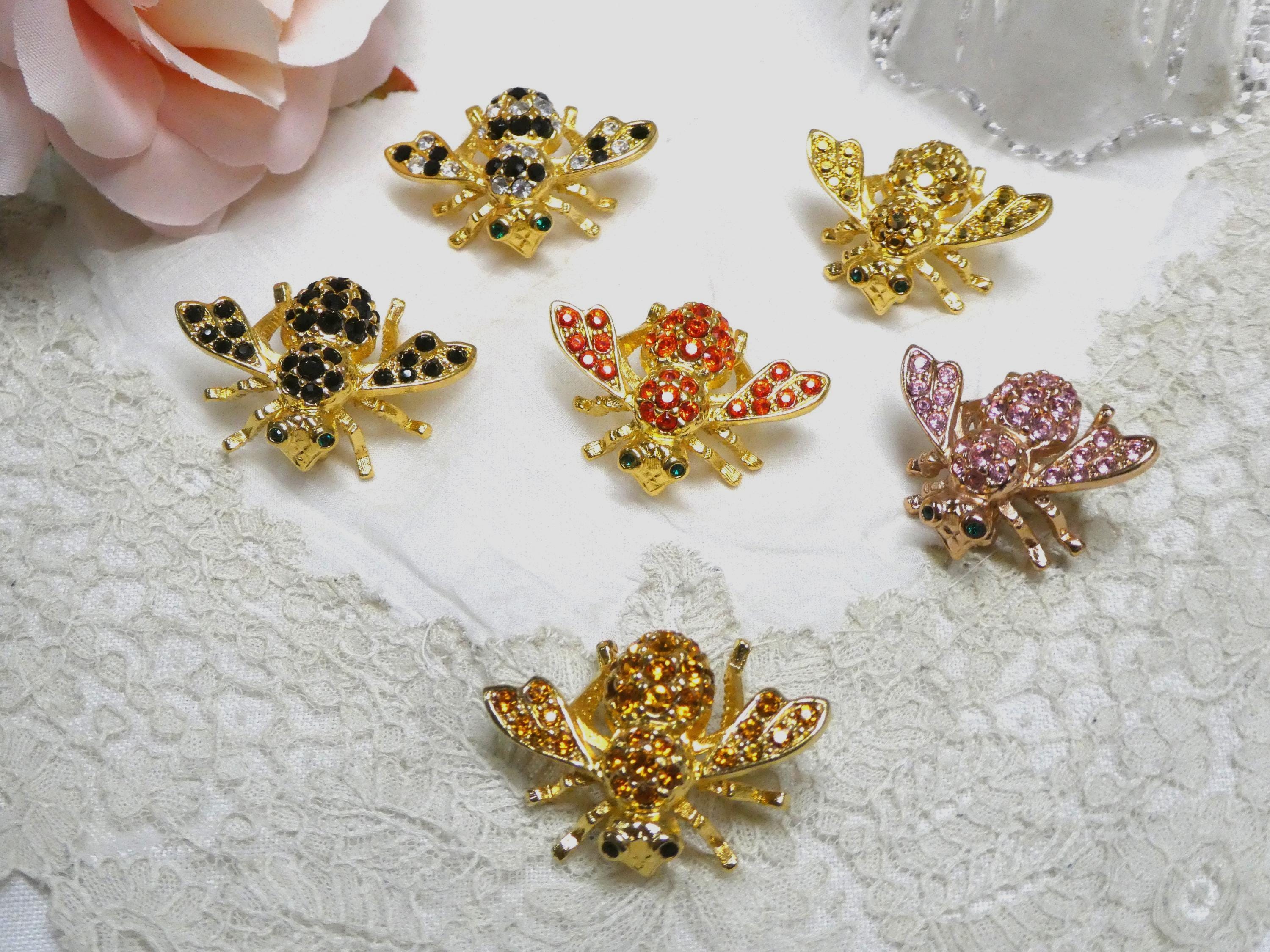 Designer Bee Brooch Pin Gorgeous Red and White Crystal Gemstones NEW! Gemstone Bee Brooch - Etsy main image 3