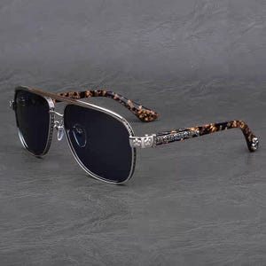 Monturas de gafas de sol de titanio, gafas de sol de montura llamativa para hombre, gafas de estilo vintage para hombre, gafas de sol de moda, gafas de sol para hombre 86 Silver