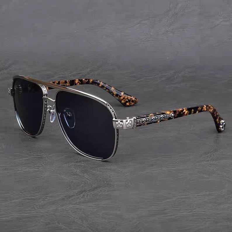 Monturas de gafas de sol de titanio, gafas de sol de montura llamativa para hombre, gafas de estilo vintage para hombre, gafas de sol de moda, gafas de sol para hombre 86 Silver