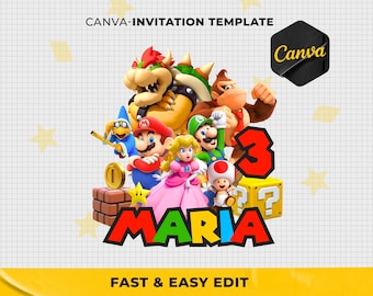 EDITABLE Mario PNG, Mario Birthday png, Super Mario Bros Clipart, Mario Name Age PNG, Mario Characters png for shirt, cake topper, birthday