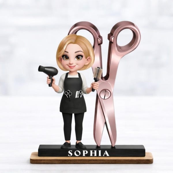 Regalo per parrucchiere/a, targa personalizzata con il nome del parrucchiere, decorazione personalizzata per salone, regalo di laurea in cosmetologia, targa in legno da scrivania per estetista