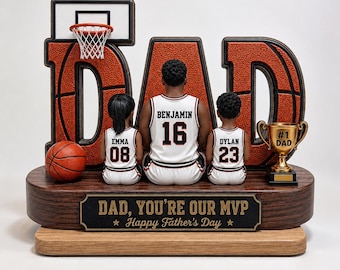 Placa personalizada para o Dia dos Pais com a frase "Papai, você é o nosso MVP", presente dos filhos, nome personalizado na camisa.