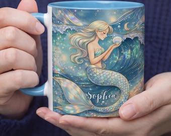 Personalized Mermaid Mug, Custom Hair Color Coffee Cup, Best Friend Gift, Ocean Fantasy Mug, Sister Gift