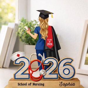 Personalized Nurse Graduation Gift, Class of 2026 Wooden Plaque, Custom RN Nursing School Keepsake, BSN Graduate Desk Decor for Daughter