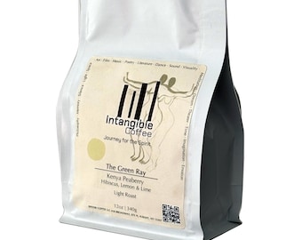 Kenya Peaberry Coffee Light Roast - The Green Ray 12oz Bag with Flavor Notes of Cacao Nibs, Pineapple, Brown Sugar | Freshly Roast to Order