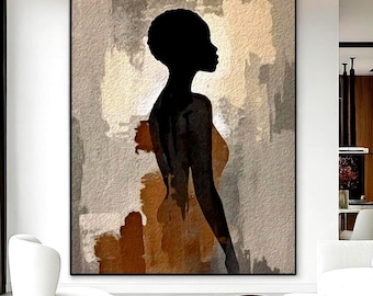 Black Woman Wall Art, Minimalist Figurative Print, Afrocentric Feminine Artwork, Neutral Abstract Silhouette, Modern Living Room Decor