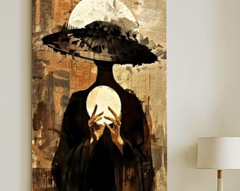 Afrocentric Healing Wall Art Print, Abstract Black Woman Holding Light, Modern Neutral Spiritual Decor, Emotional Art for Living Room