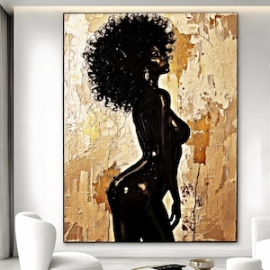 Gold Afro Frau Wand Kunst Leinwand, schwarze Frau Silhouette Malerei, abstrakte afrikanische Luxus Kunstdruck, modernes Glam Wohnzimmer Dekor