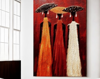 African Women Wall Art, Black Woman Silhouette Print, Red Abstract Canvas, Modern African Decor, Boho Wall Art, Cultural Home Decor