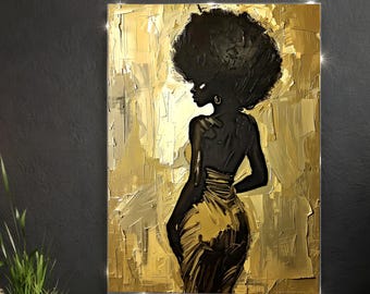 Luxury Black Woman Wall Art Printable, Elegant Gold Afro Silhouette, Modern Black Feminine Decor, Classy Gallery Wall Set, Rich Aesthetic