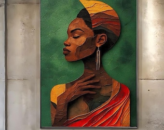 Afrocentric Woman Art Print, Textured Black Woman Portrait, Modern African Wall Art, Earthy Home Decor