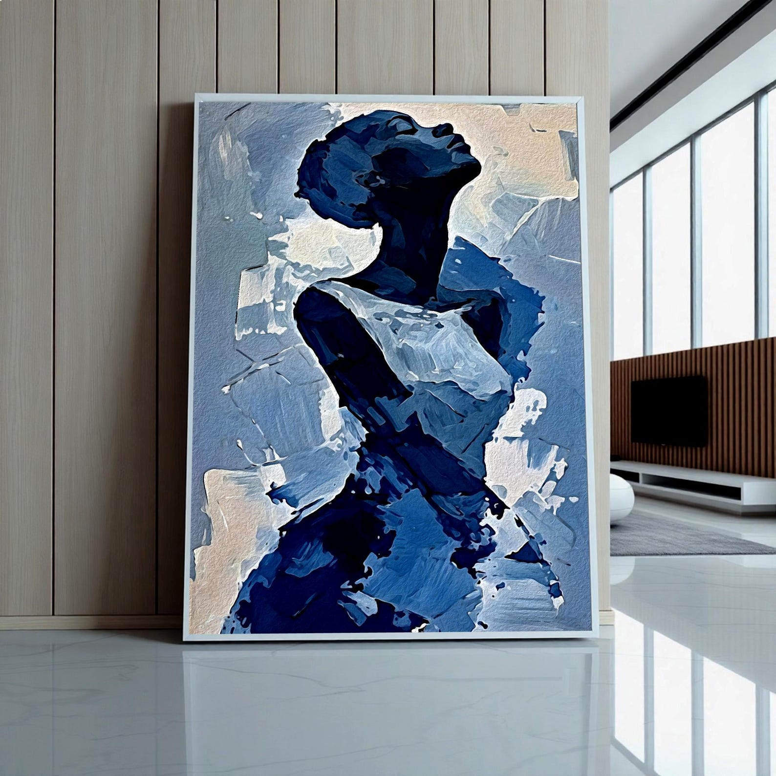 Blue Feminine Wall Art Print, Abstract Woman Portrait, Elegant Modern ...