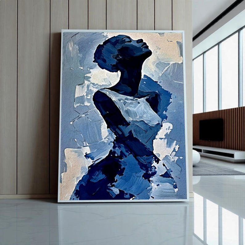 Blue Feminine Wall Art Print, Abstract Woman Portrait, Elegant Modern ...