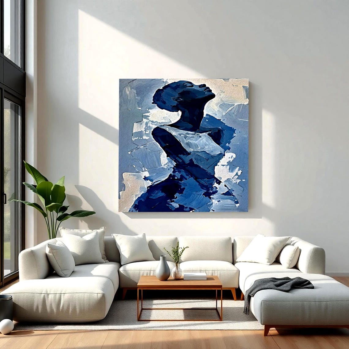 Blue Feminine Wall Art Print, Abstract Woman Portrait, Elegant Modern ...
