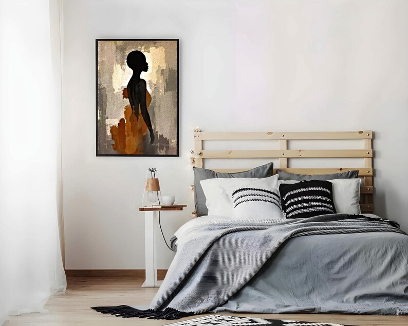 Wandbild „Schwarze Frau“, minimalistischer figurativer Druck, afrozentrisches Kunstwerk, neutrale abstrakte Silhouette, moderne Wohnzimmerdekoration Bild 17