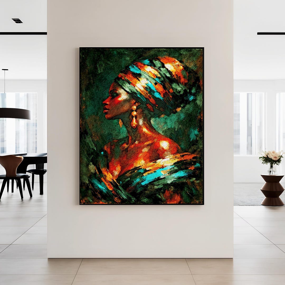Colorful African Woman Wall Art Canvas, Afro Abstract Portrait, Green ...