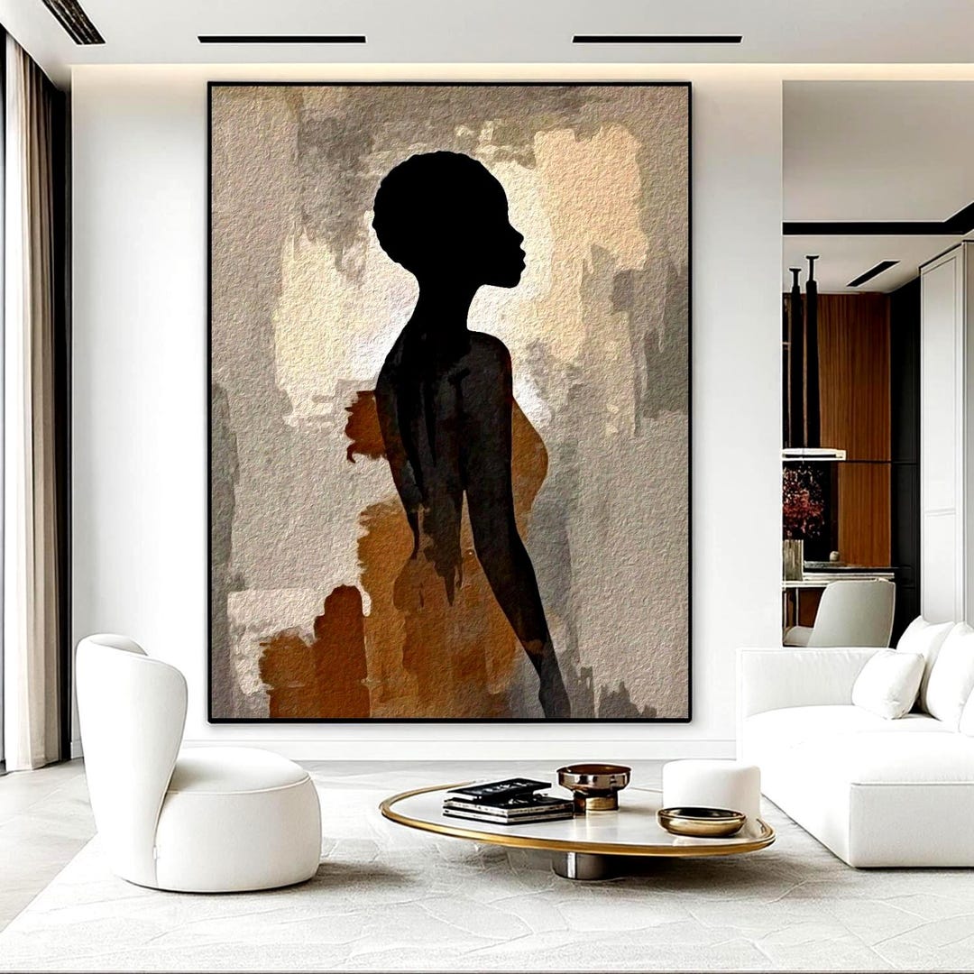 Black Woman Wall Art, Minimalist Figurative Print, Afrocentric Feminine Artwork, Neutral A