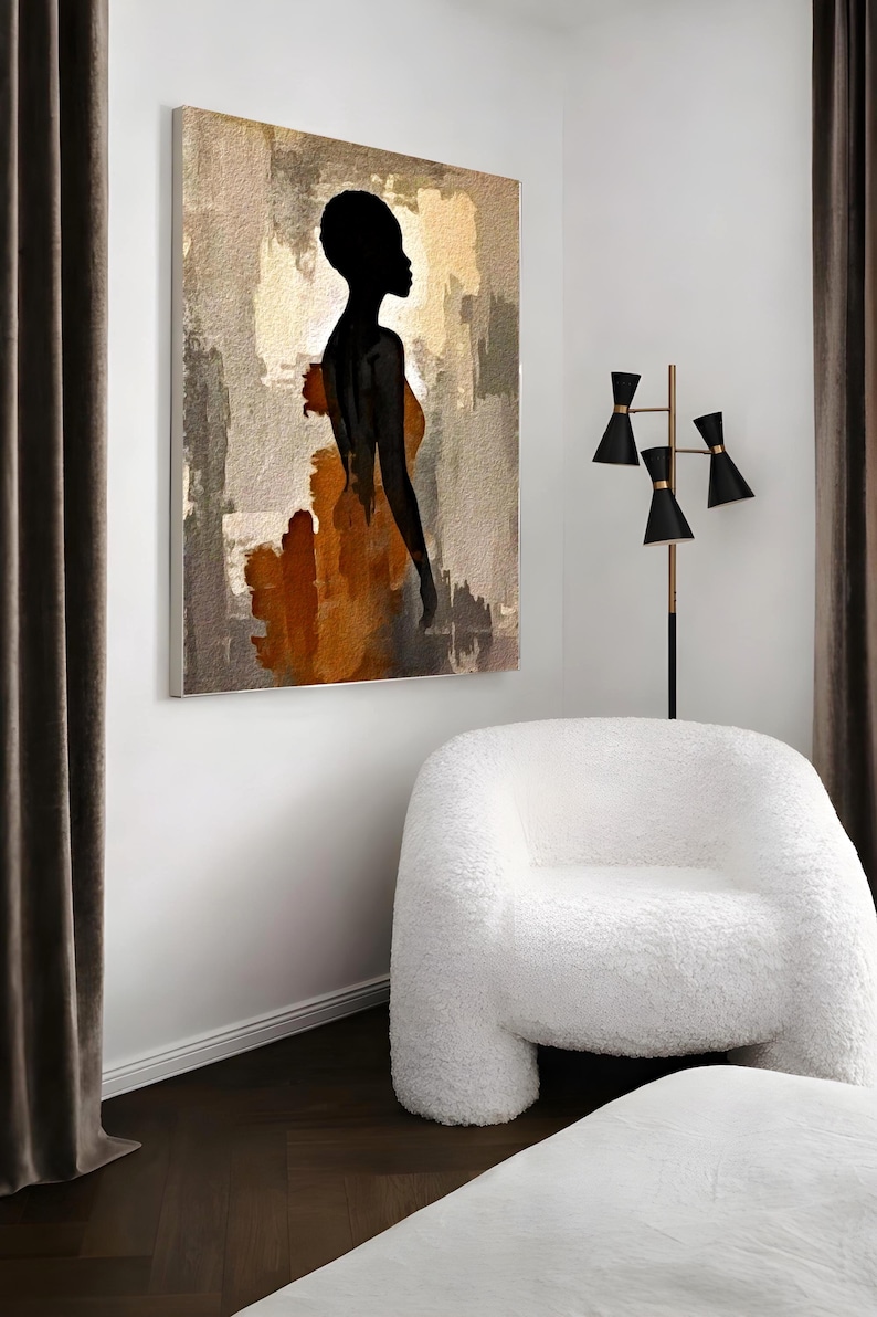 Wandbild „Schwarze Frau“, minimalistischer figurativer Druck, afrozentrisches Kunstwerk, neutrale abstrakte Silhouette, moderne Wohnzimmerdekoration Bild 3