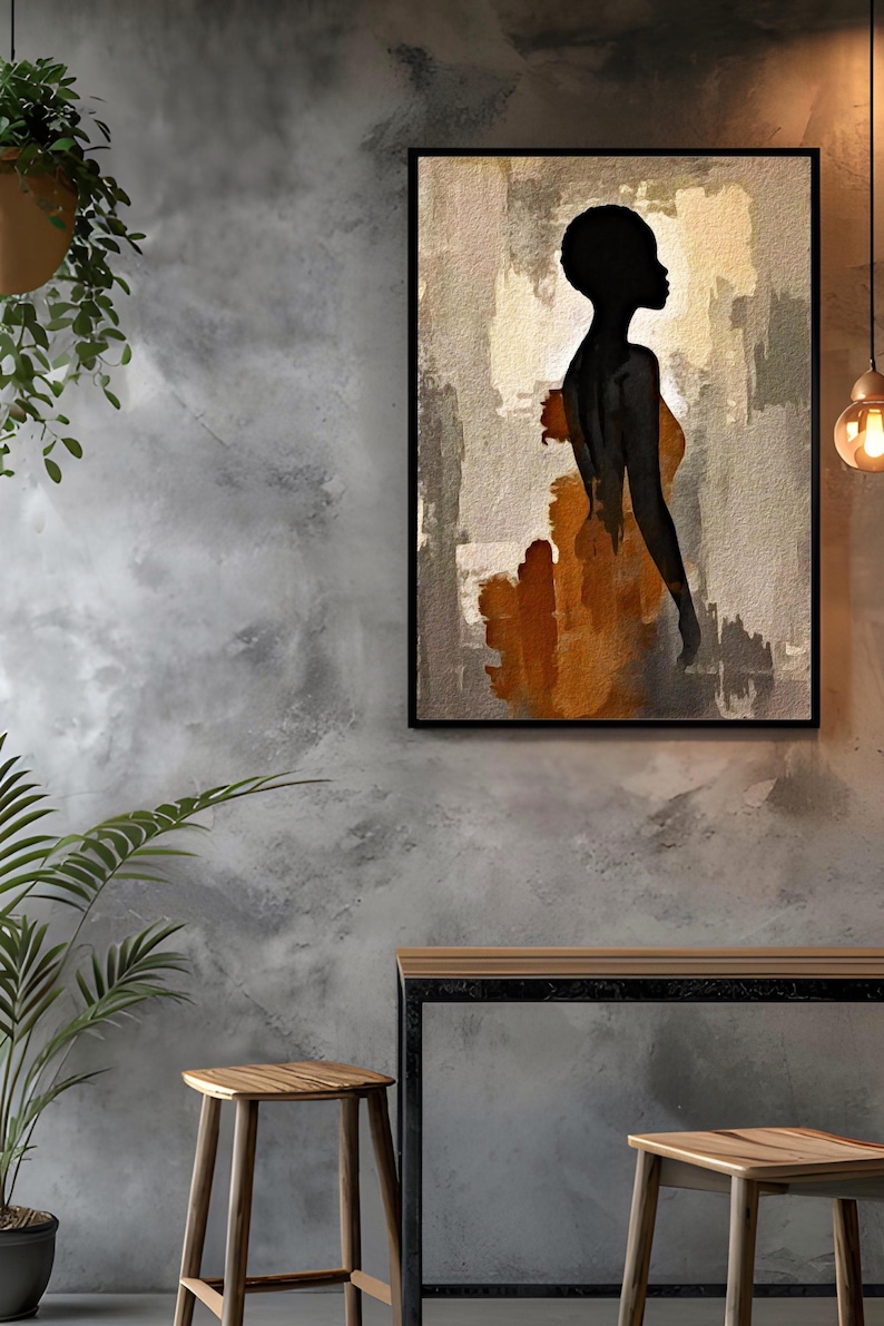 Wandbild „Schwarze Frau“, minimalistischer figurativer Druck, afrozentrisches Kunstwerk, neutrale abstrakte Silhouette, moderne Wohnzimmerdekoration Bild 18