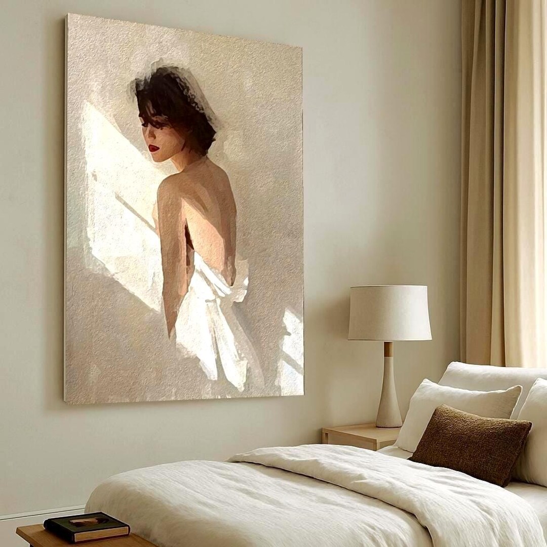 Neutral Abstract Woman Wall Art, Soft Figurative Print for Modern ...