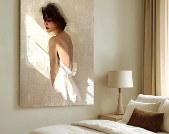 Neutral Abstract Woman Wall Art, Soft Figurative Print for Modern Living Room, Textured Woman Printable