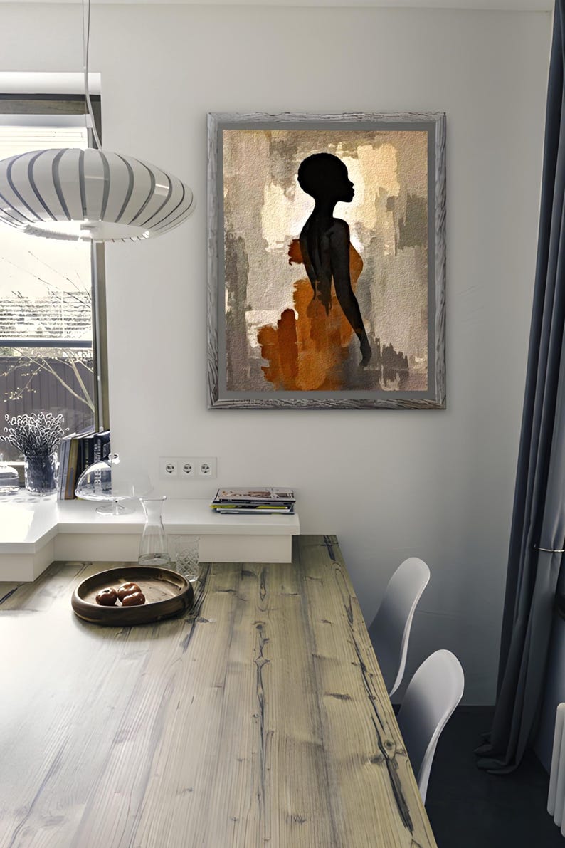 Wandbild „Schwarze Frau“, minimalistischer figurativer Druck, afrozentrisches Kunstwerk, neutrale abstrakte Silhouette, moderne Wohnzimmerdekoration Bild 16