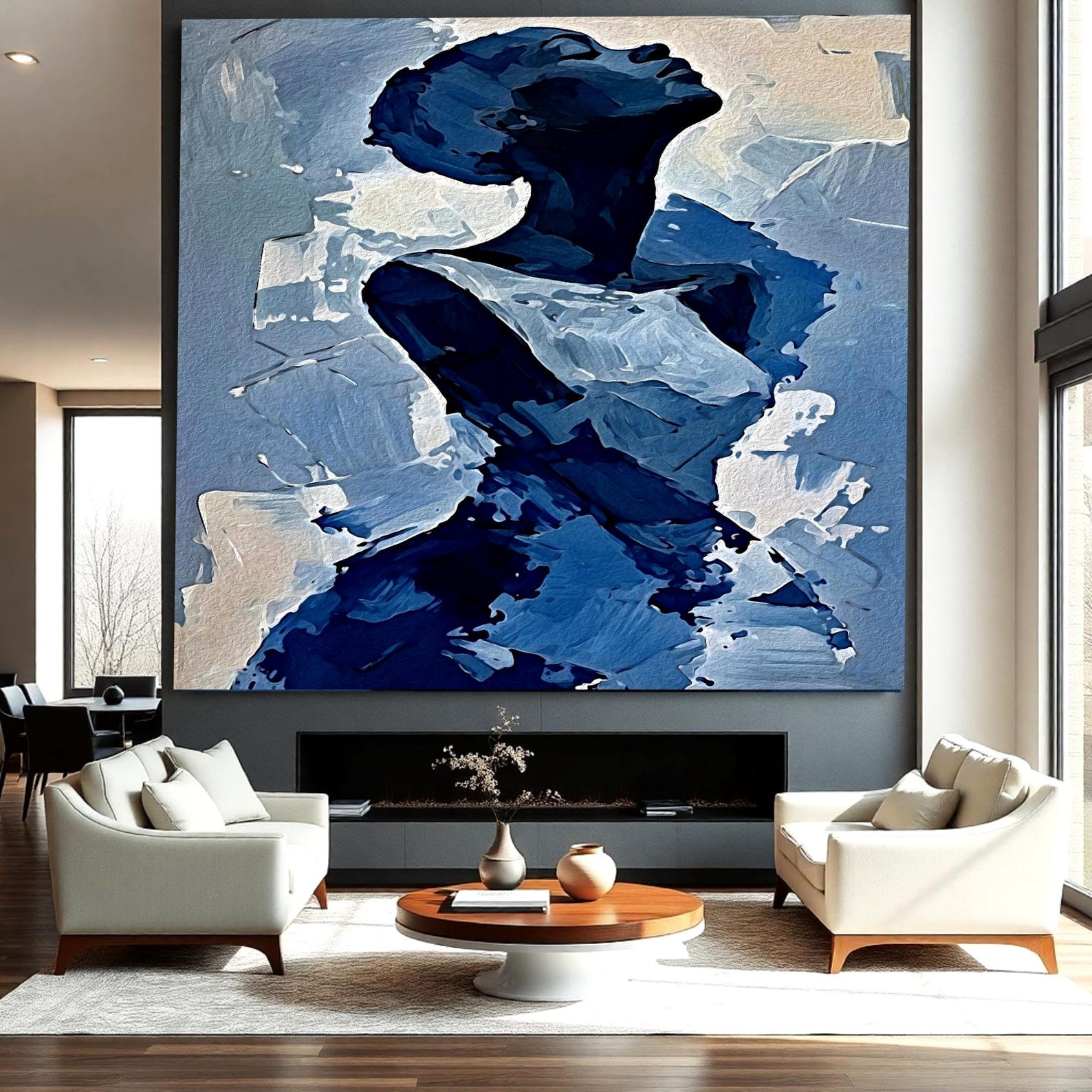 Blue Feminine Wall Art Print, Abstract Woman Portrait, Elegant Modern ...