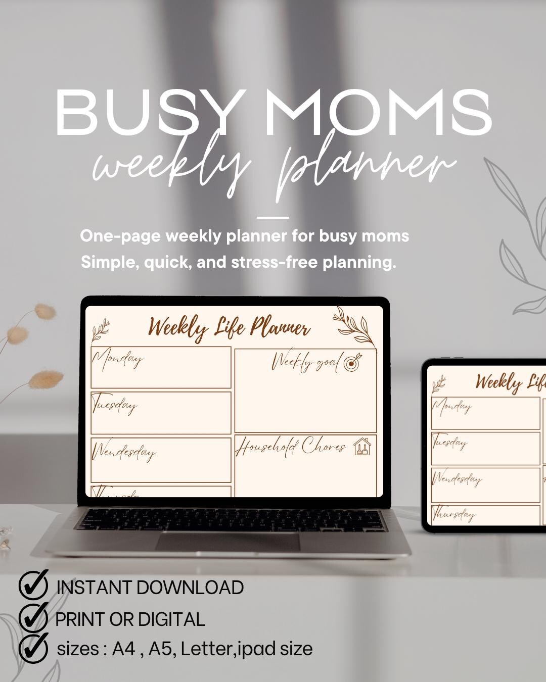 Weekly Planner for Busy Moms | Printable PDF, iPad Compatible - Etsy