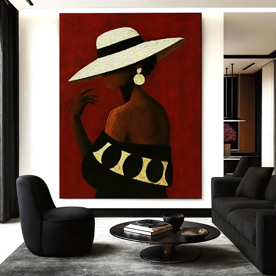 Elegant Black Woman Wall Art | Afrocentric Red Gold Canvas Print ...