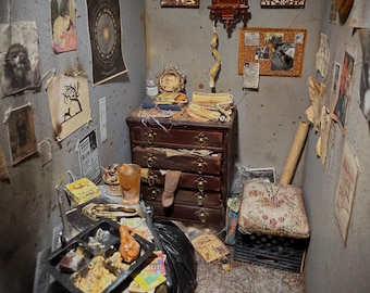 Handmade hoarder book nook. Miniature diorama.