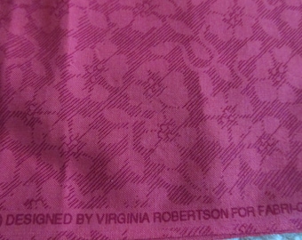 2.25 yds Virginia Robertson  Fabri-Quilt dark red stencil like flowers, Virginia Robertson floral, dark brick red floral yardage