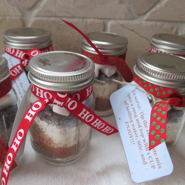 set of 2 Homemade hot chocolate mix in mini Ball jars, hot cocoa mix favors, serve one or two hot chocolate mix jars