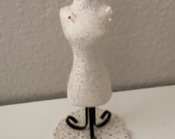 Dressform pincushion ivory brocade, brocade fancy pincushion, lg fancy pincushion