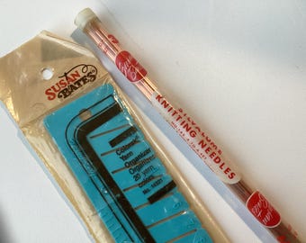 Vintage Colorak yarn organizer, Susan Bates organizer and needles, silvalume knitting needles, Susan Bates tools