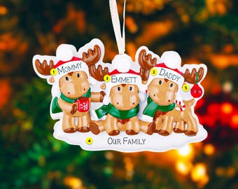 Personalized Moose Family Christmas Ornament | Custom Holiday Keepsake