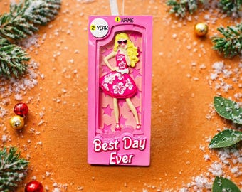 Fashion Doll Ornament | Personalized Pink Christmas | Raised 3D Ornament
