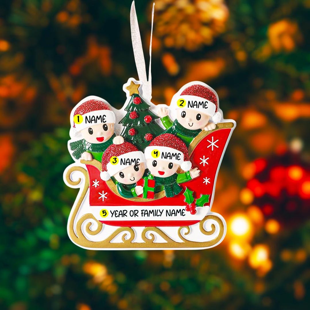 Personalized Family of 4 Sleigh Ornament | Custom Names & Year - Etsy