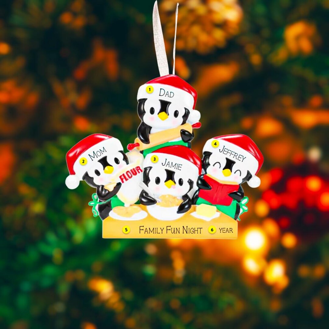 Personalized Penguin Family of 4 Christmas Ornament | Baking Holiday ...