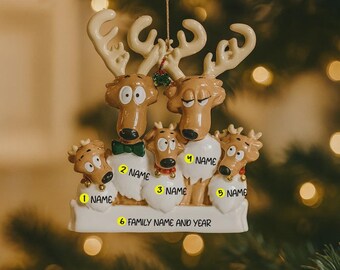 Family of 5 Christmas Ornament | Personalized Snow Family Decor | Custom Names Year Holiday Keepsake