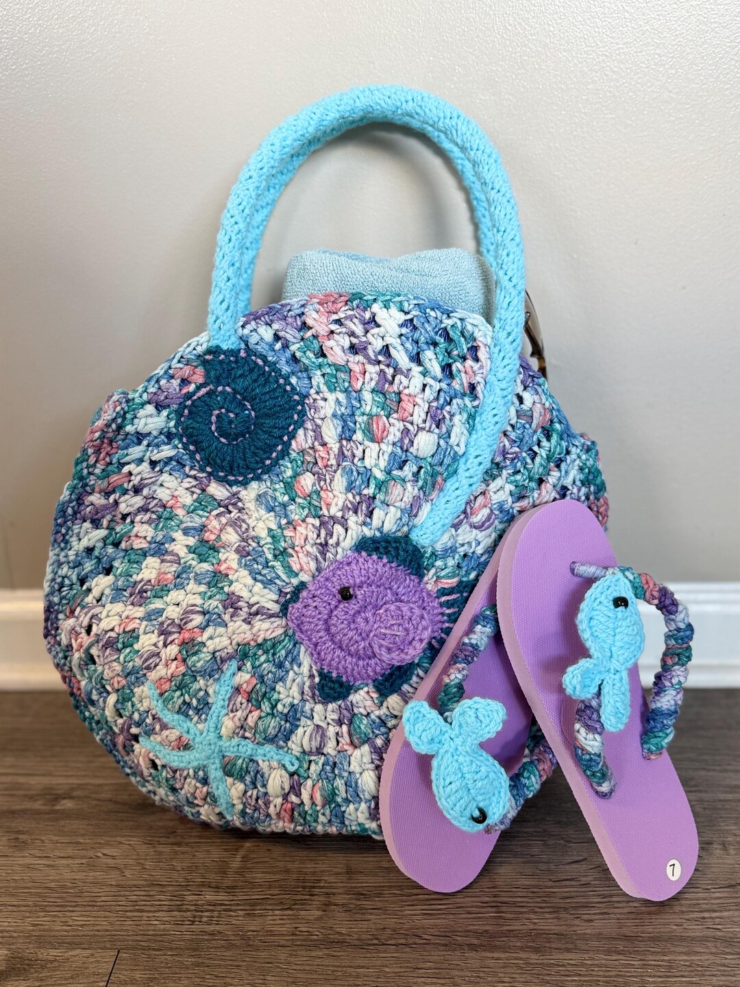 Handmade Crochet Beach Bag and Flip Flops Set | Ocean-inspired Tote ...