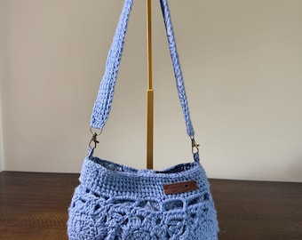 Blue Crochet Bag – Handmade Boho Purse – One of a Kind Shoulder Tote