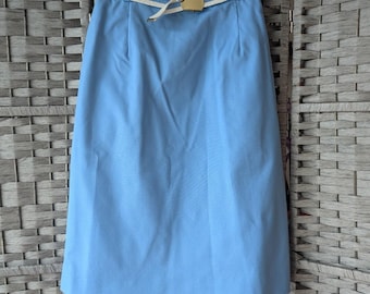 Vtg LL Bean Blue Pencil Skirt Striped Belt High Waist Sz 6 Made in the USA