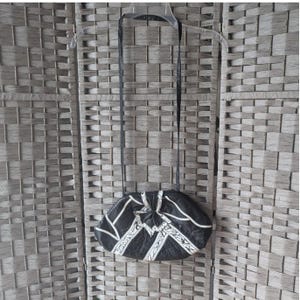 Vtg Crossbody Frame Bag Black White Patchwork Croc Embossed Leather Made in USA