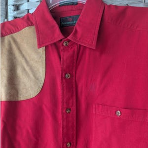 Vtg 90s Abercrombie & Fitch Button Up Red Leather Trim Shooting Patch Lg *READ