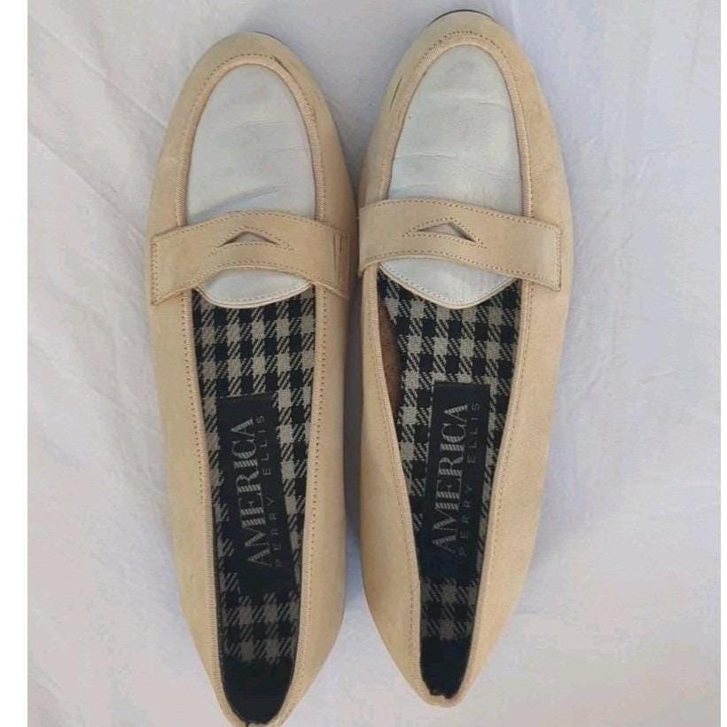 Vtg Perry Ellis Penny Loafers Cream White Two Tone Old Money  display picture 1