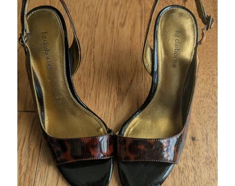 Y2K Liz Claiborne Slingback Stiletto Heels Leather Tortoiseshell Open Toe Sz 6M