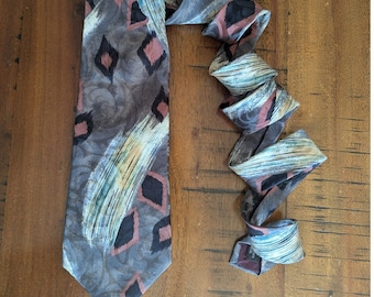 Vtg 90s Zylos George Machado Mens Silk Tie Grey Mauve Abstract Geometric Italy