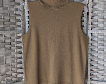 Vtg Olive Brown 100% Wool Sleeveless Turtleneck Sweater Womens Sz M Minimalist