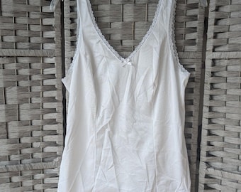 Vtg White Lace Trim Camisole Shell VNeck Scoop Back Tank Top Bridal Dainty S/M